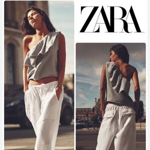 ZARA ASYMMETRIC LINEN TOP SIZE M